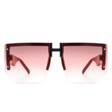 HW3020 - Square Oversize Flat Top Chunky Half Frame Sunglasses