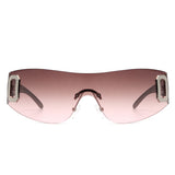 HW2045 - Rectangle Rimless Sleek Wrap Around Women Fashion Wholesale Sunglasses