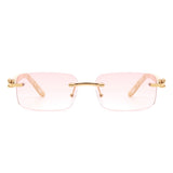 HW3011 - Rimless Rectangle Retro Tinted Fashion Square Vintage Sunglasses