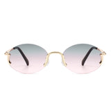 HW3017 - Retro Rimless Oval Circle Vintage Frameless Fashion Round Sunglasses