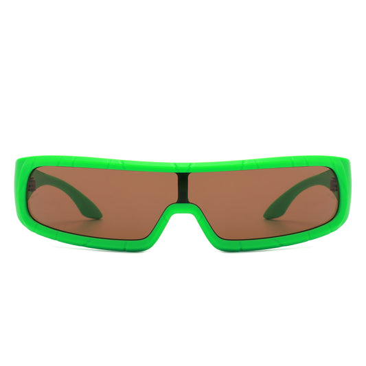 S2121-1 - Futuristic Wrap Around Fashion Rectangle Shield Sunglasses