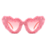 HS1115 - Women Fuzzy Plush Fashion Fur Heart Shape Fluffy Sunglasses