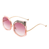 J3010 - Oversize Geometric Irregular Round Fashion Sunglasses w/ Leopard Design