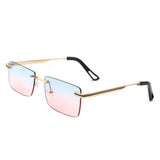J2032 - Rectangle Rimless Retro Tinted Fashion Flat top Wholesale Sunglasses