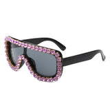 HS2042 - Women Oversize Rhinestone Diamonds Aviator Fashion Sunglasses