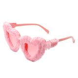 HS1115 - Women Fuzzy Plush Fashion Fur Heart Shape Fluffy Sunglasses