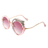 J3011 - Women Circle Oversize Fashion Round Leopard Design Sunglasses