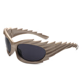 HS2136 - Rectangle Wrap Around Sport Oval Spike Fashion Wholesale Sunglasses
