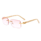 HW3011 - Rimless Rectangle Retro Tinted Fashion Square Vintage Sunglasses