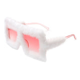 HS1093 - Square Oversize Fluffy Faux Fur Women Fashion Sunglasses