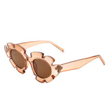 HS1147 - Women Irregular Round Cut-Out Cat Eye Flower Design Fashion Sunglasses