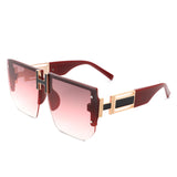 HW3020 - Square Oversize Flat Top Chunky Half Frame Sunglasses