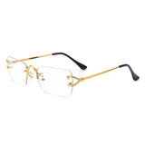 HW3012 - Rimless Retro Rectangle Flat Top Tinted Vintage Fashion Sunglasses