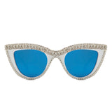 HS2084 - Women Round Fashion Rhinestone Cat Eye Sunglasses