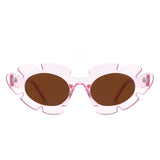 HS1147 - Women Irregular Round Cut-Out Cat Eye Flower Design Fashion Sunglasses