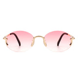HW3017 - Retro Rimless Oval Circle Vintage Frameless Fashion Round Sunglasses