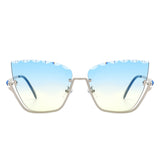 HW3019 - Half Frame Square Irregular Tinted Fashion Cat Eye Sunglasses