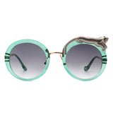 J3011 - Women Circle Oversize Fashion Round Leopard Design Sunglasses