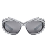 HS2136 - Rectangle Wrap Around Sport Oval Spike Fashion Wholesale Sunglasses