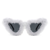 HS1115 - Women Fuzzy Plush Fashion Fur Heart Shape Fluffy Sunglasses