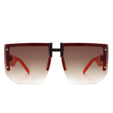 HW3020 - Square Oversize Flat Top Chunky Half Frame Sunglasses