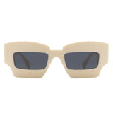 HS1140 - Futuristic Square Chunky Narrow Irregular Tinted Fashion Sunglasses