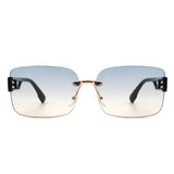 HW2015 - Rectangle Classic Rimless Square Retro Tinted Fashion Sunglasses