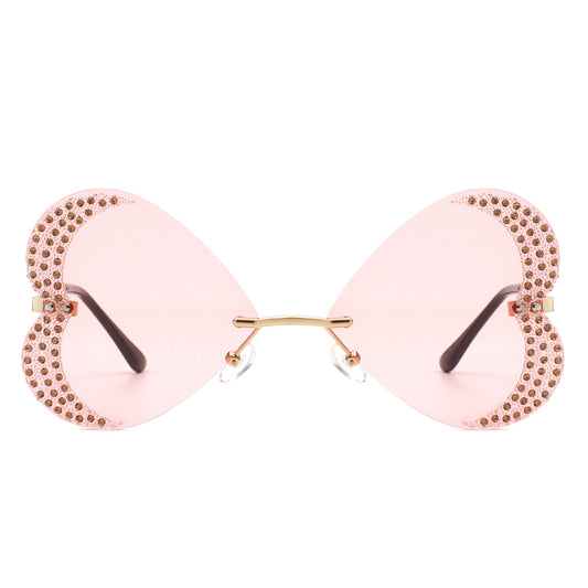 HW2030 - Rimless Butterfly Heart Shape Tinted Fashion Women Sunglasses