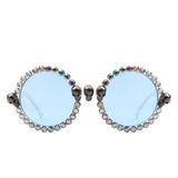 HS1170 - Round Retro Gothic Rhinestone Skull Punk Party Wholesale Sunglasses