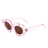 HS1147 - Women Irregular Round Cut-Out Cat Eye Flower Design Fashion Sunglasses