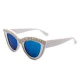 HS2084 - Women Round Fashion Rhinestone Cat Eye Sunglasses