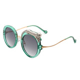 J3011 - Women Circle Oversize Fashion Round Leopard Design Sunglasses