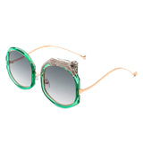 J3010 - Oversize Geometric Irregular Round Fashion Sunglasses w/ Leopard Design