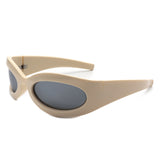 HS1187 - Oval Wrap Around Retro Round Fashion Wholesale Sunglasses
