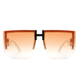 HW3020 - Square Oversize Flat Top Chunky Half Frame Sunglasses