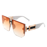 HW3020 - Square Oversize Flat Top Chunky Half Frame Sunglasses