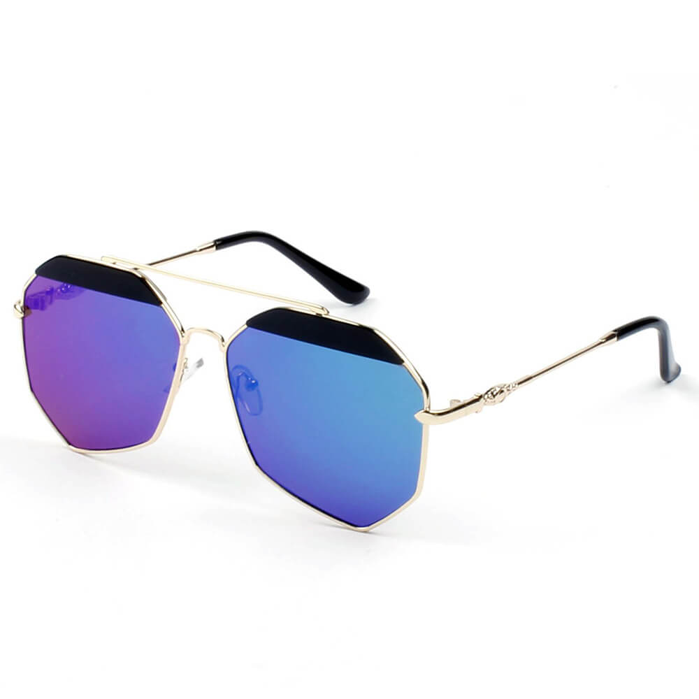 CD17 Modern Flat Lens Polygon Metal Frame Sunglasses - Iris Fashion Inc. | Wholesale Sunglasses and Glasses