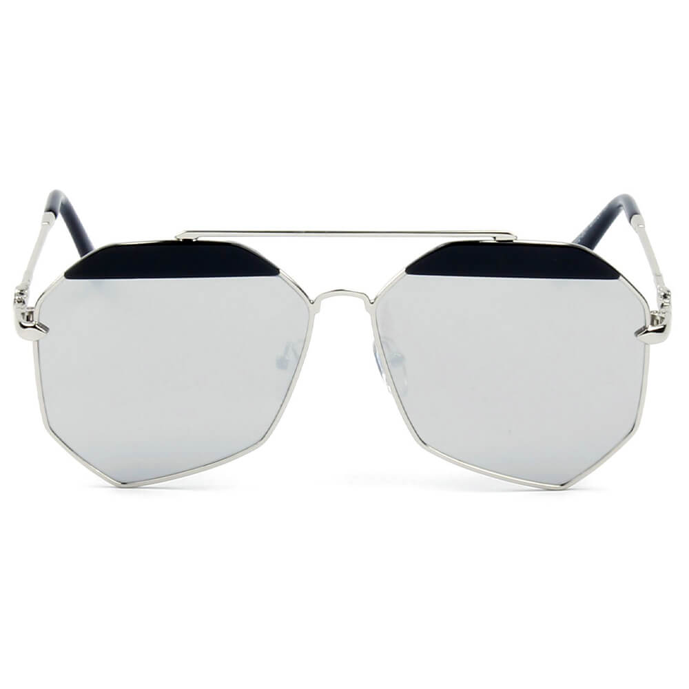CD17 Modern Flat Lens Polygon Metal Frame Sunglasses - Iris Fashion Inc. | Wholesale Sunglasses and Glasses