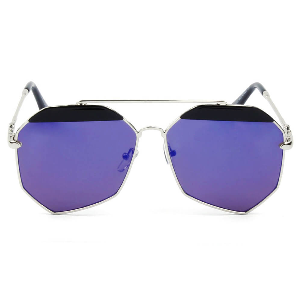 CD17 Modern Flat Lens Polygon Metal Frame Sunglasses - Iris Fashion Inc. | Wholesale Sunglasses and Glasses