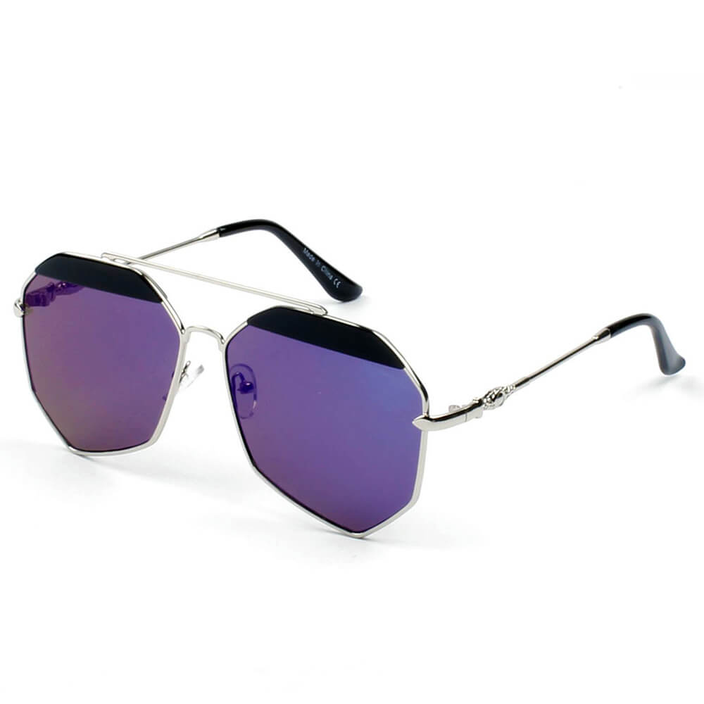 CD17 Modern Flat Lens Polygon Metal Frame Sunglasses - Iris Fashion Inc. | Wholesale Sunglasses and Glasses