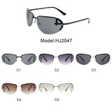 HJ2047 - Retro Rimless Oval Tinted Fashion Round Wholesale Sunglasses