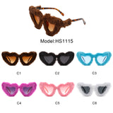 HS1115 - Women Fuzzy Plush Fashion Fur Heart Shape Fluffy Sunglasses