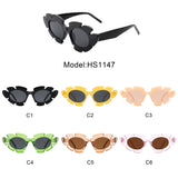 HS1147 - Women Irregular Round Cut-Out Cat Eye Flower Design Fashion Sunglasses