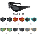HS1187 - Oval Wrap Around Retro Round Fashion Wholesale Sunglasses