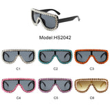 HS2042 - Women Oversize Rhinestone Diamonds Aviator Fashion Sunglasses