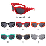 HS2136 - Rectangle Wrap Around Sport Oval Spike Fashion Wholesale Sunglasses
