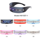 HW1007-1 - Futuristic Shield Star Design Rimless Translucent Monolens Sunglasses