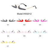 HW2012 - Rimless Decorative Narrow Tinted Checkmark Shape Slim Glasses