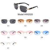 HW2020 - Rectangle Retro Rimless Tinted Fashion Square Wholesale Sunglasses