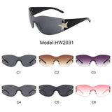 HW2031 - Women Rectangle Rimless Wraparound Shield Fashion Oversize Wholesale Sunglasses